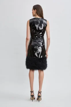 Elie Tahari Dresses & Jumpsuits-Sequin Feather Hem Dress NOIRSEQUIN