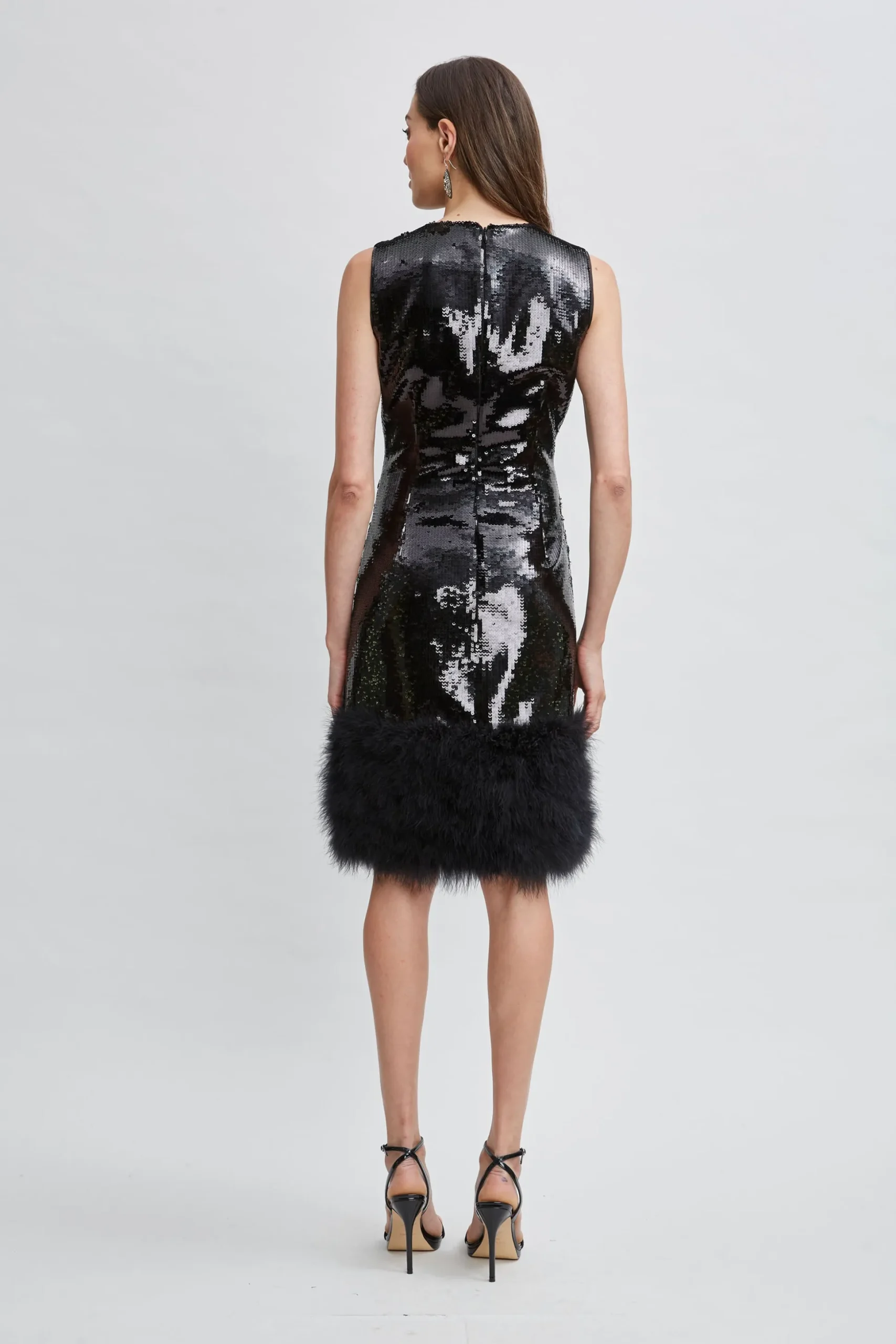 Elie Tahari Dresses & Jumpsuits-Sequin Feather Hem Dress NOIRSEQUIN