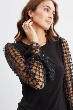 Elie Tahari Tops & Sweaters-Sequin Sleeve Knit Noir