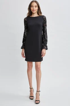 Elie Tahari Dresses & Jumpsuits-Sequin Sleeve Shift Dress BLACK
