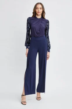 Elie Tahari Tops & Sweaters-Sequin Sleeve Twist Neck Knit STARGAZER