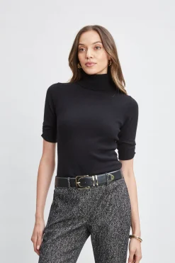 Elie Tahari Tops & Sweaters-Short Sleeve Cashmere Wool Sweater BLACK