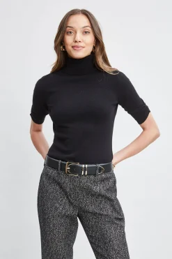 Elie Tahari Tops & Sweaters-Short Sleeve Cashmere Wool Sweater BLACK