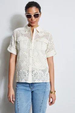 Elie Tahari Tops & Sweaters-Short Sleeve Lace Utility Shirt SAND