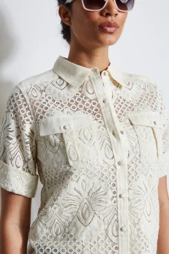 Elie Tahari Tops & Sweaters-Short Sleeve Lace Utility Shirt SAND