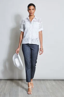 Elie Tahari Tops & Sweaters-Short Sleeve Lace Utility Shirt WHITE
