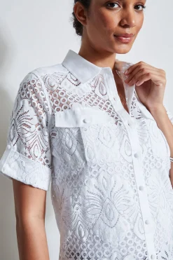 Elie Tahari Tops & Sweaters-Short Sleeve Lace Utility Shirt WHITE