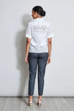 Elie Tahari Tops & Sweaters-Short Sleeve Lace Utility Shirt WHITE