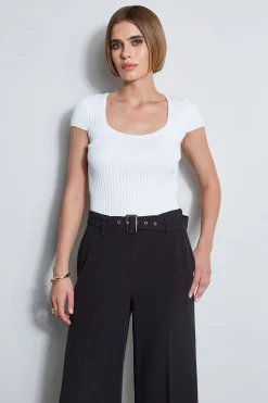 Elie Tahari Tops & Sweaters-Short Sleeve Rib Sweater SkyWhite