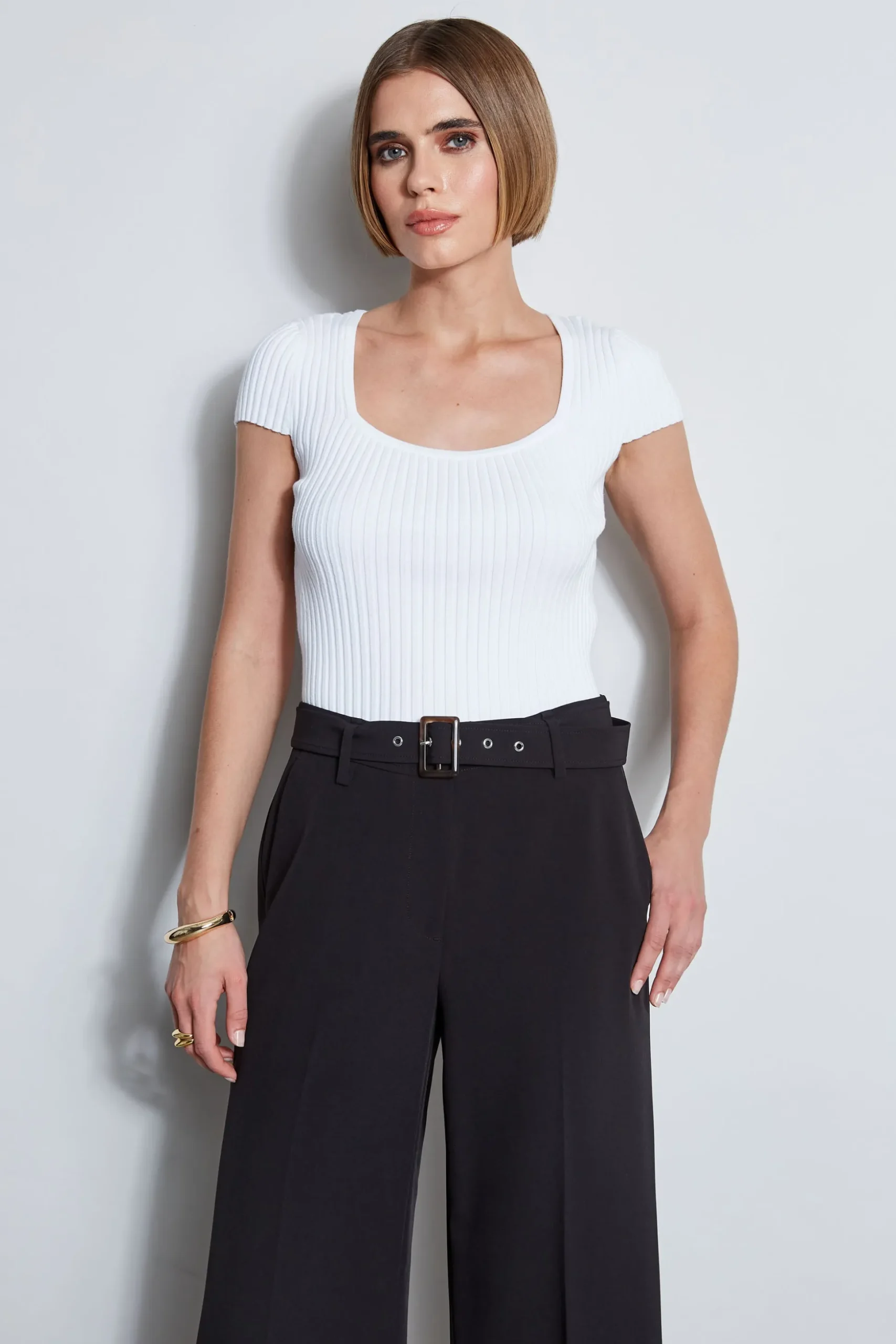 Elie Tahari Tops & Sweaters-Short Sleeve Rib Sweater SkyWhite