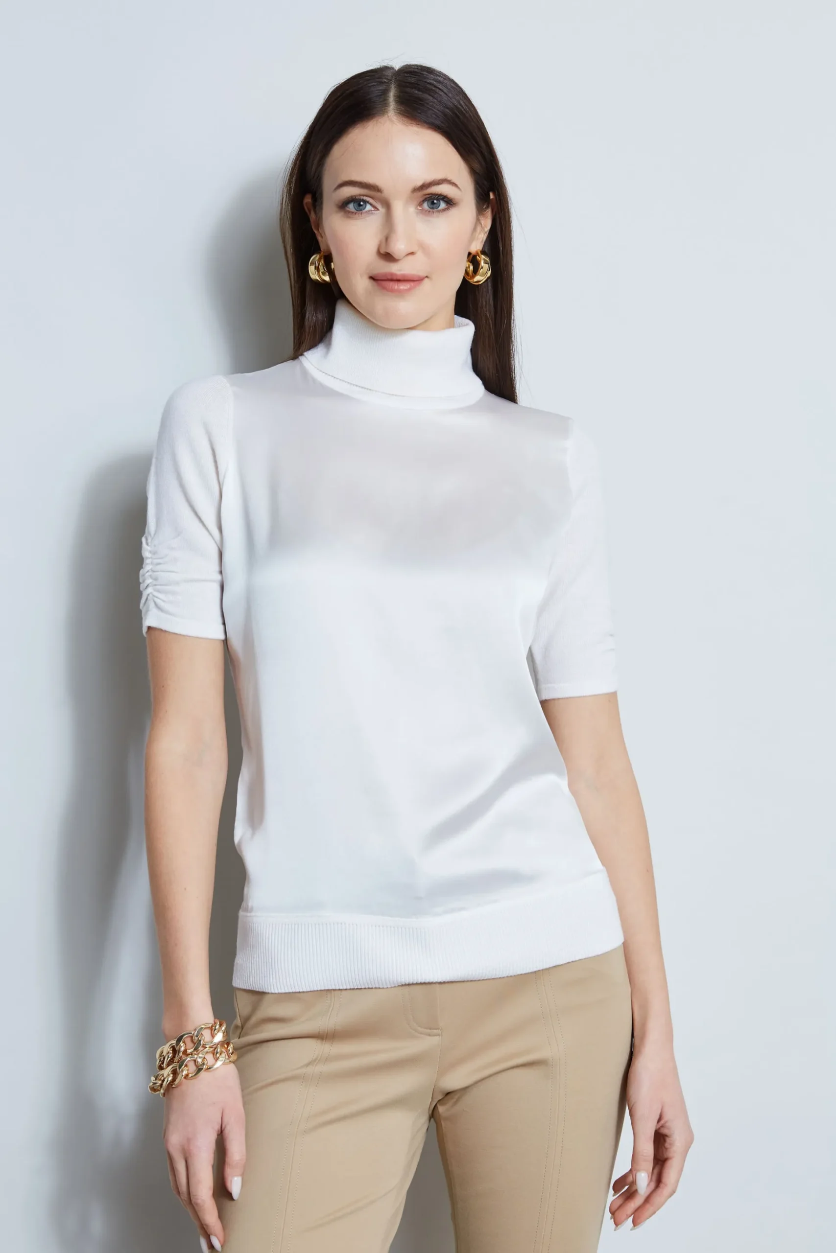 Elie Tahari Tops & Sweaters-Short Sleeve Satin Front Sweater FRESHPEARL