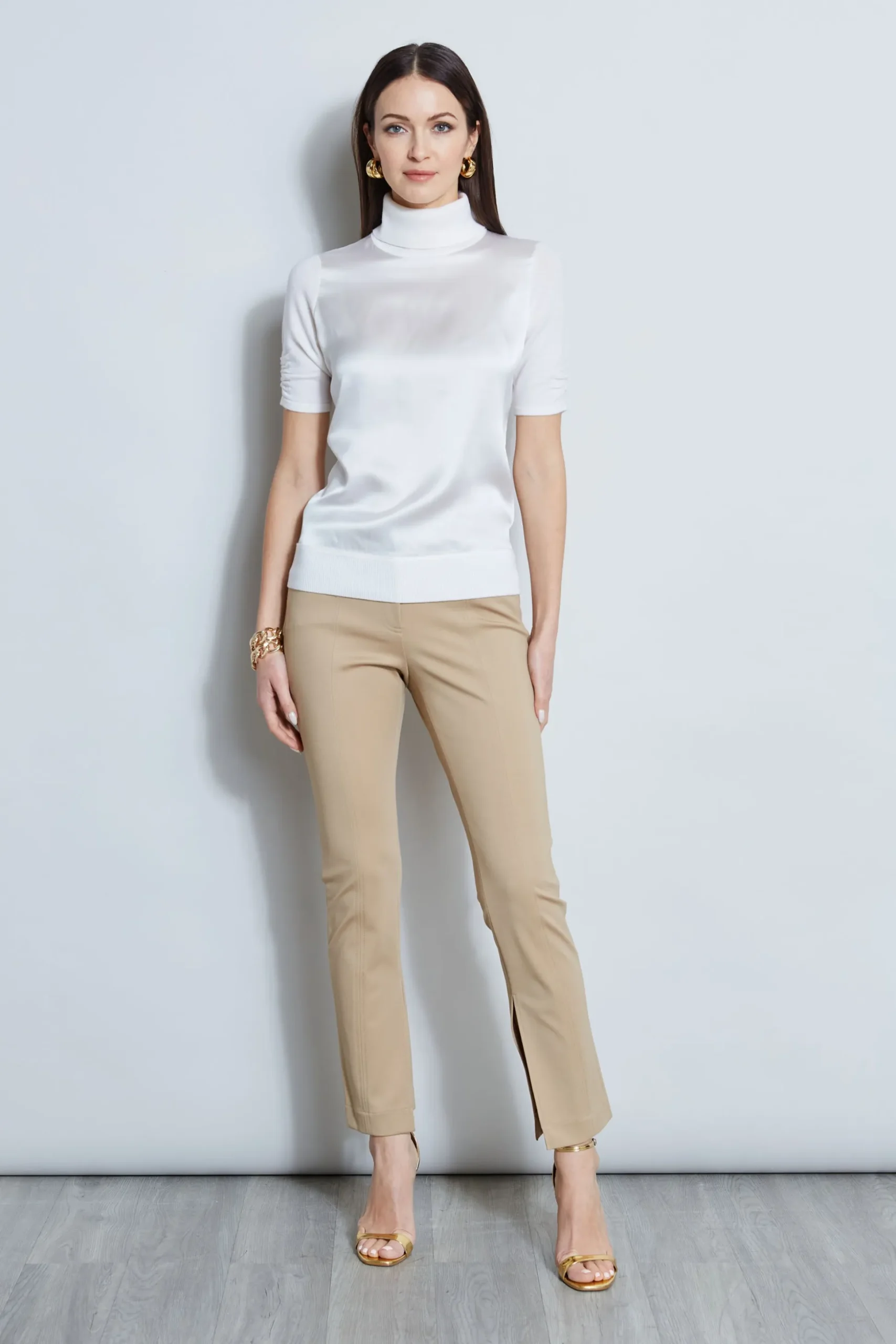 Elie Tahari Tops & Sweaters-Short Sleeve Satin Front Sweater FRESHPEARL