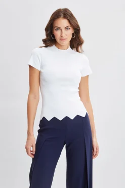 Elie Tahari Tops & Sweaters-Short Sleeve Scallop Sweater PEARL
