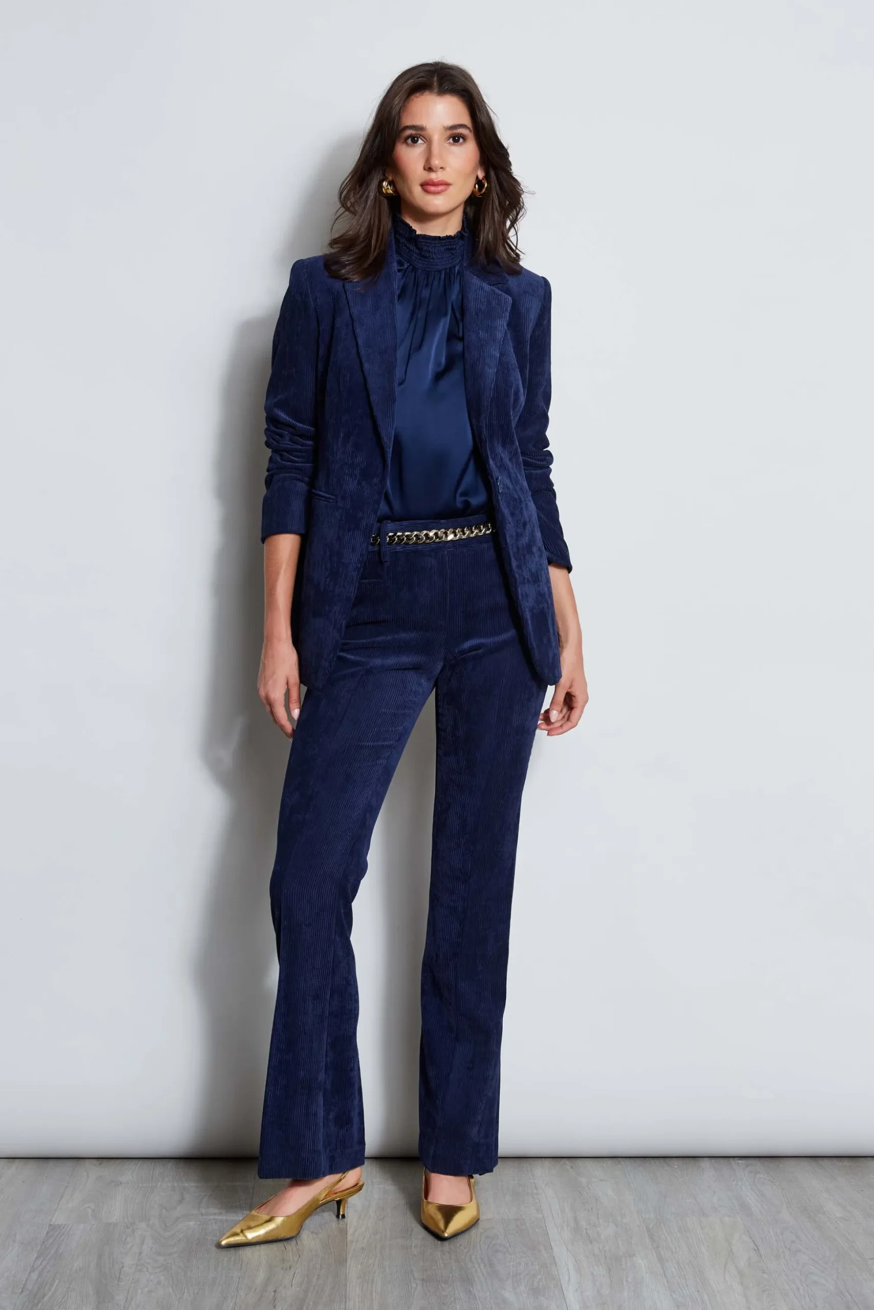 Elie Tahari Tops & Sweaters|Suiting-Short Sleeve Silk Satin Smocked Shirt GALAXYNAVY
