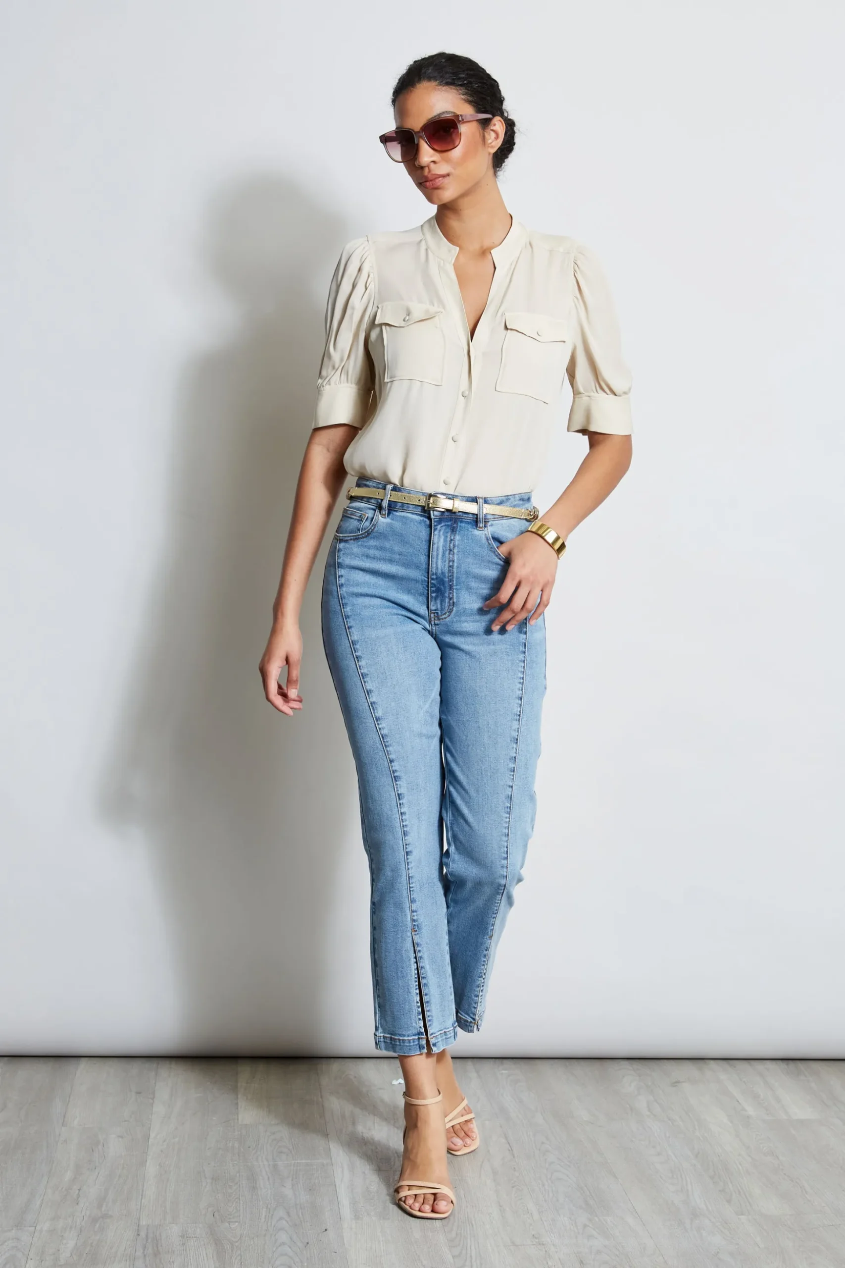 Elie Tahari Tops & Sweaters-Short Sleeve Silk Utility Shirt DRIFTWOOD