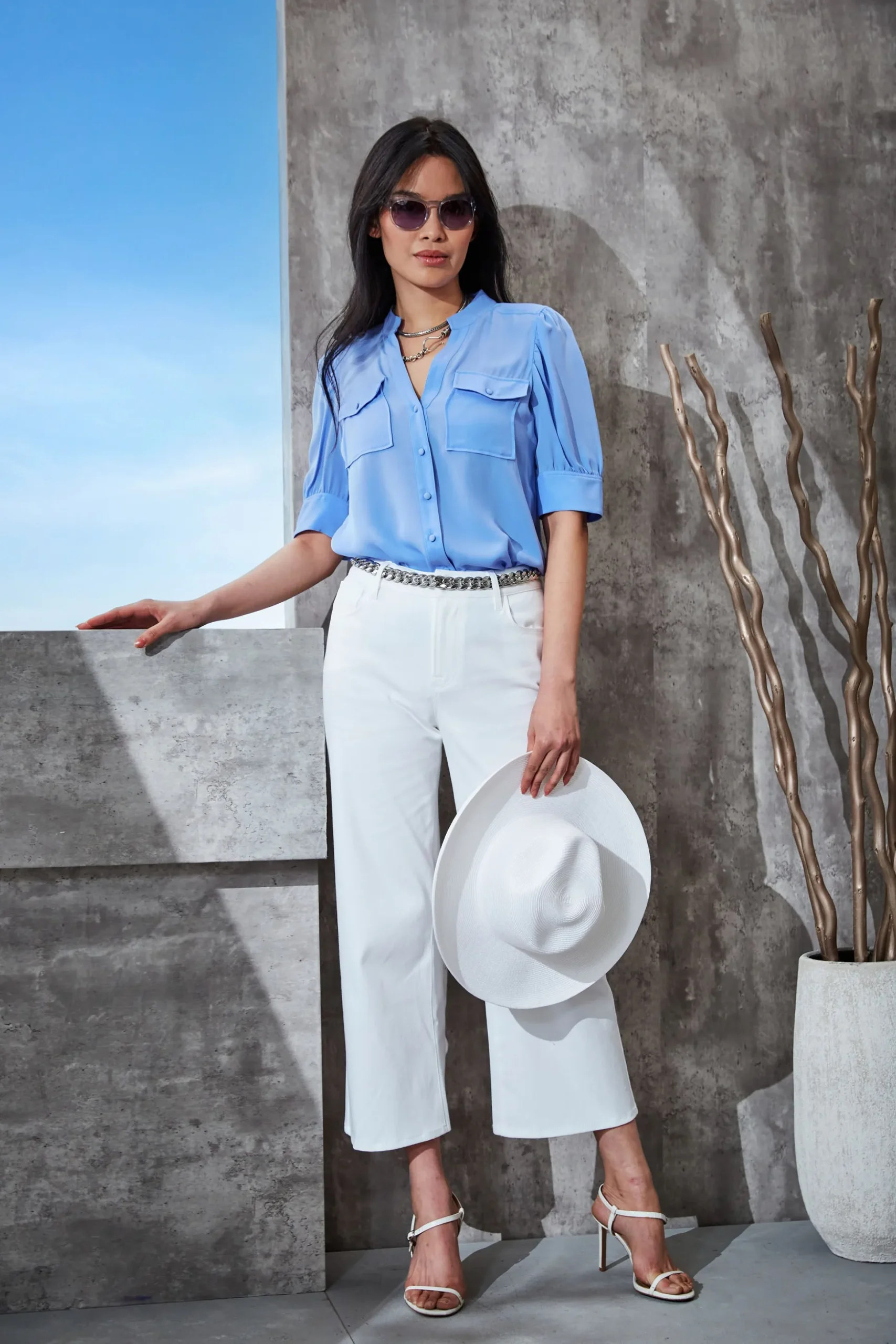 Elie Tahari Tops & Sweaters-Short Sleeve Silk Utility Shirt HORIZONBLUE