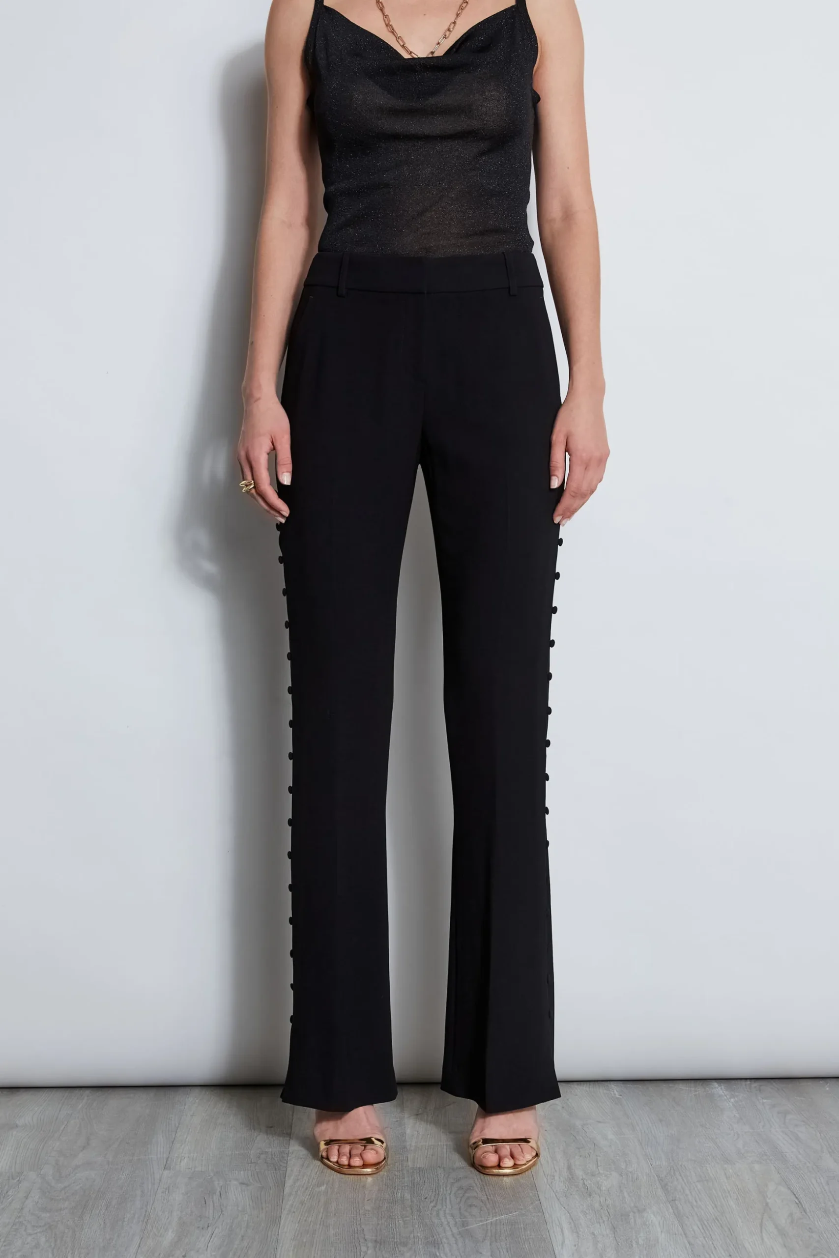 Elie Tahari Bottoms|Suiting-Side Button Crepe Pant BLACK