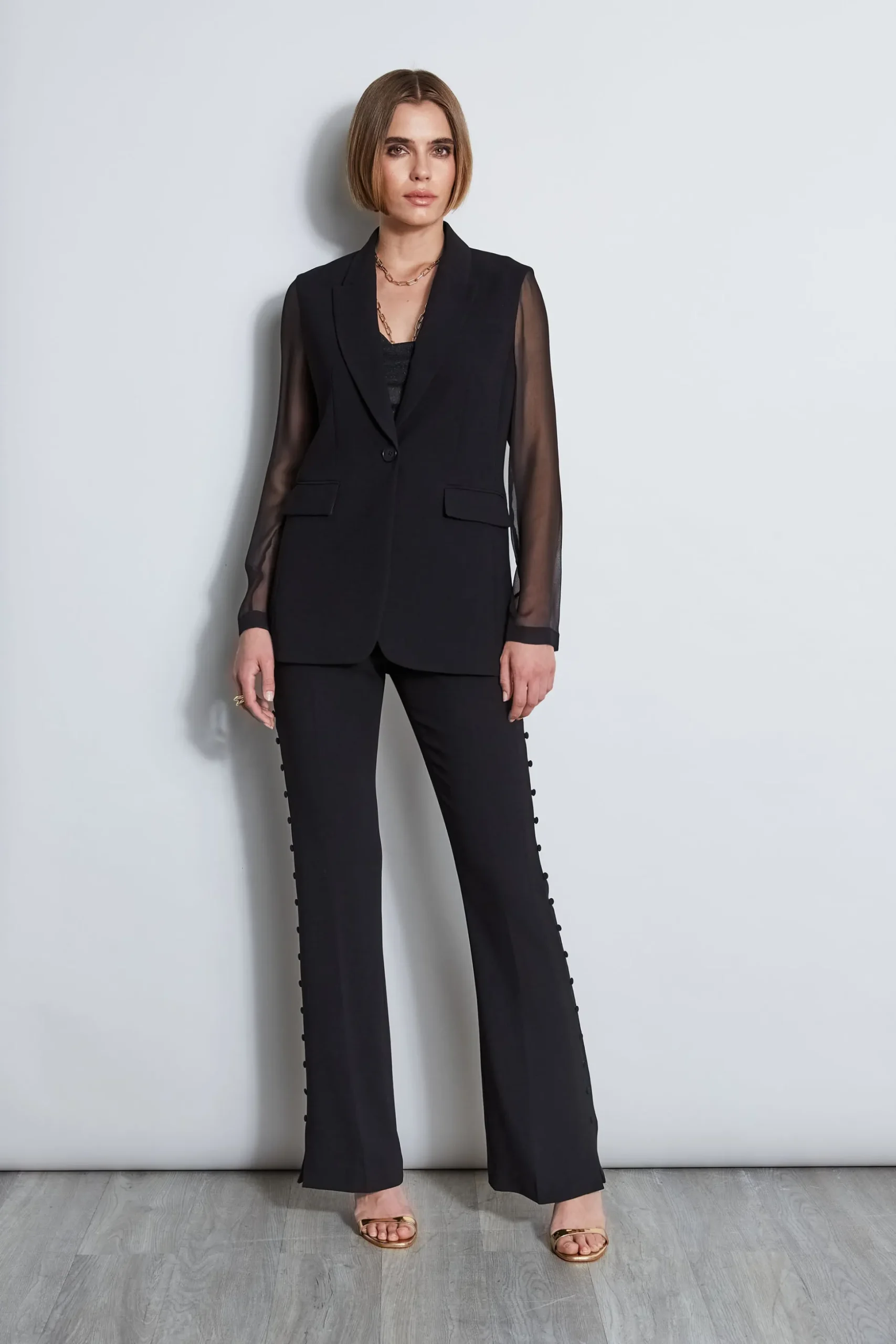 Elie Tahari Bottoms|Suiting-Side Button Crepe Pant BLACK