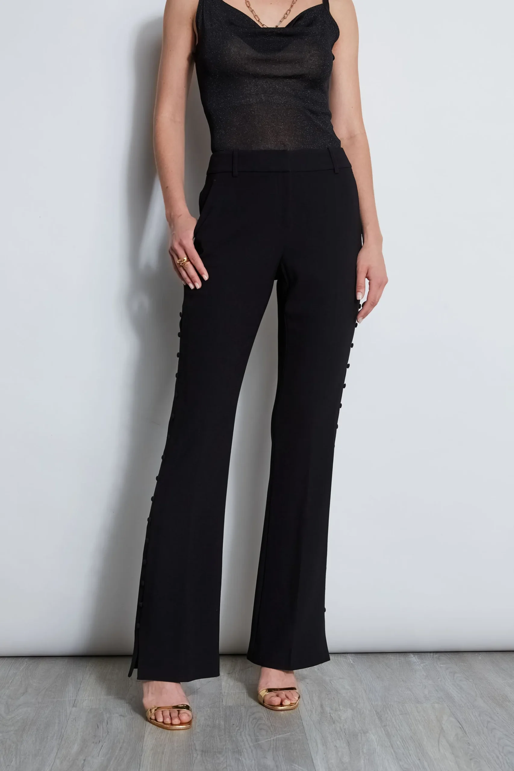 Elie Tahari Bottoms|Suiting-Side Button Crepe Pant BLACK