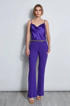 Elie Tahari Bottoms|Suiting-Side Button Crepe Pant GRAPE