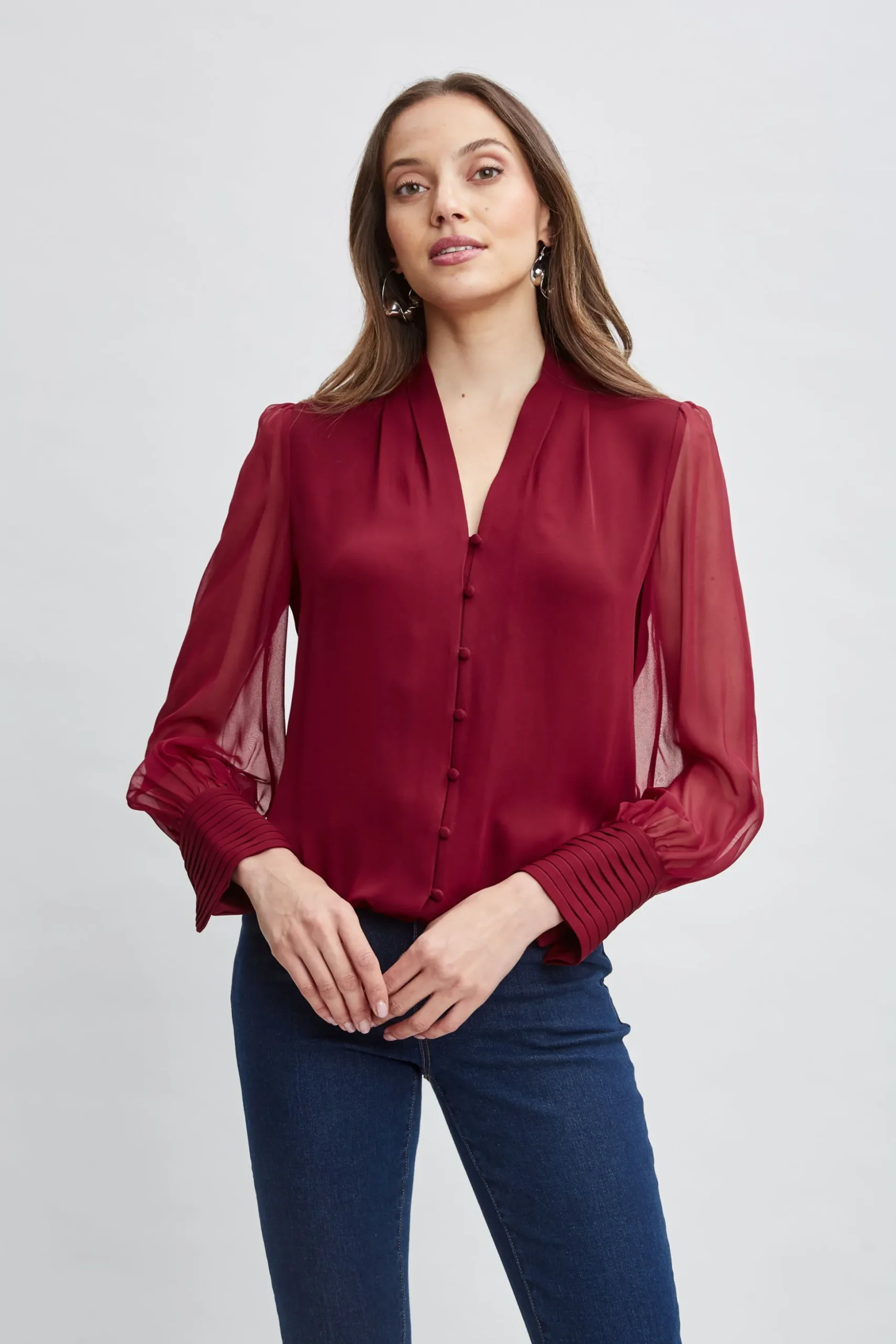Elie Tahari Tops & Sweaters-Silk Blouson Button Shirt SANGRIA