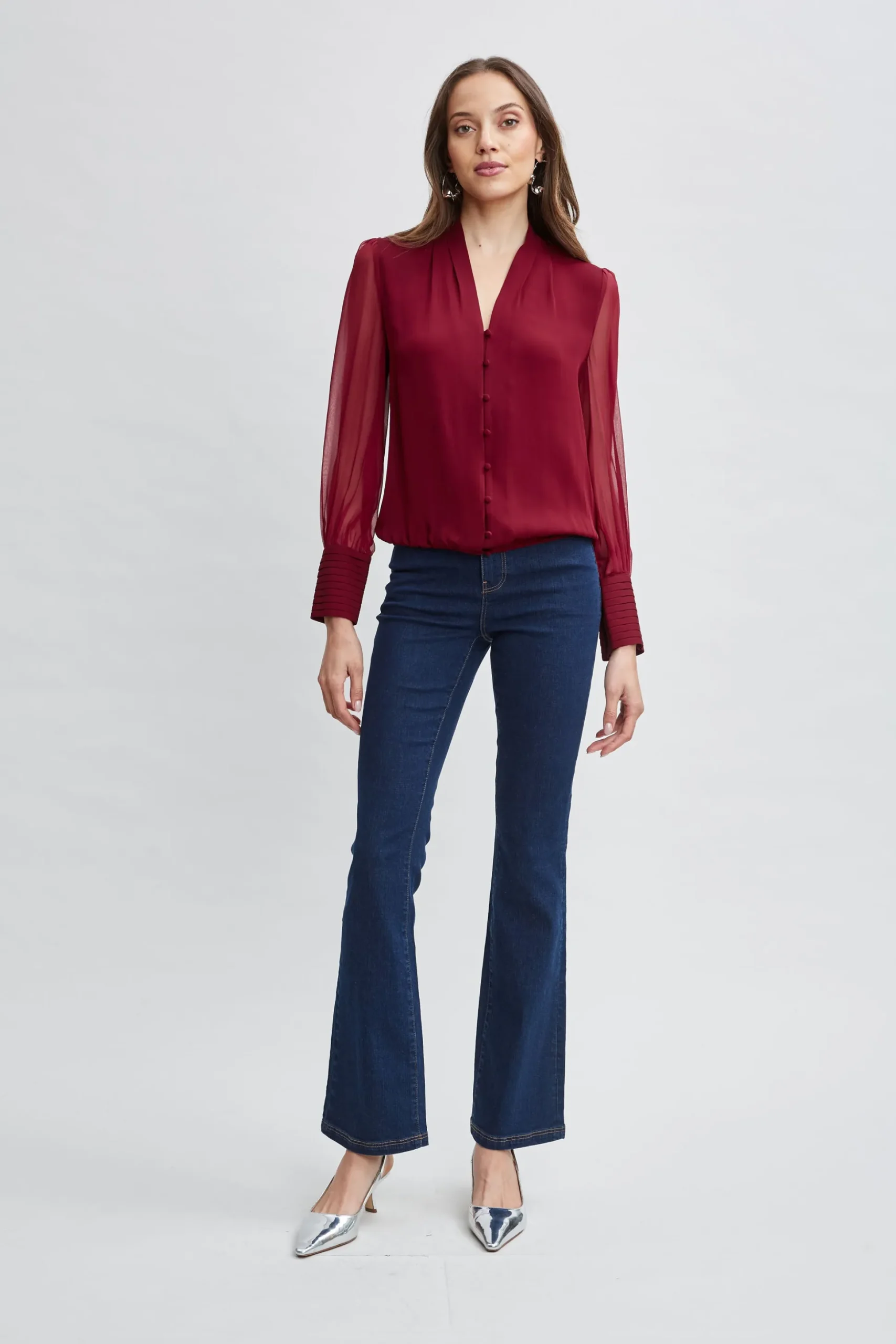Elie Tahari Tops & Sweaters-Silk Blouson Button Shirt SANGRIA