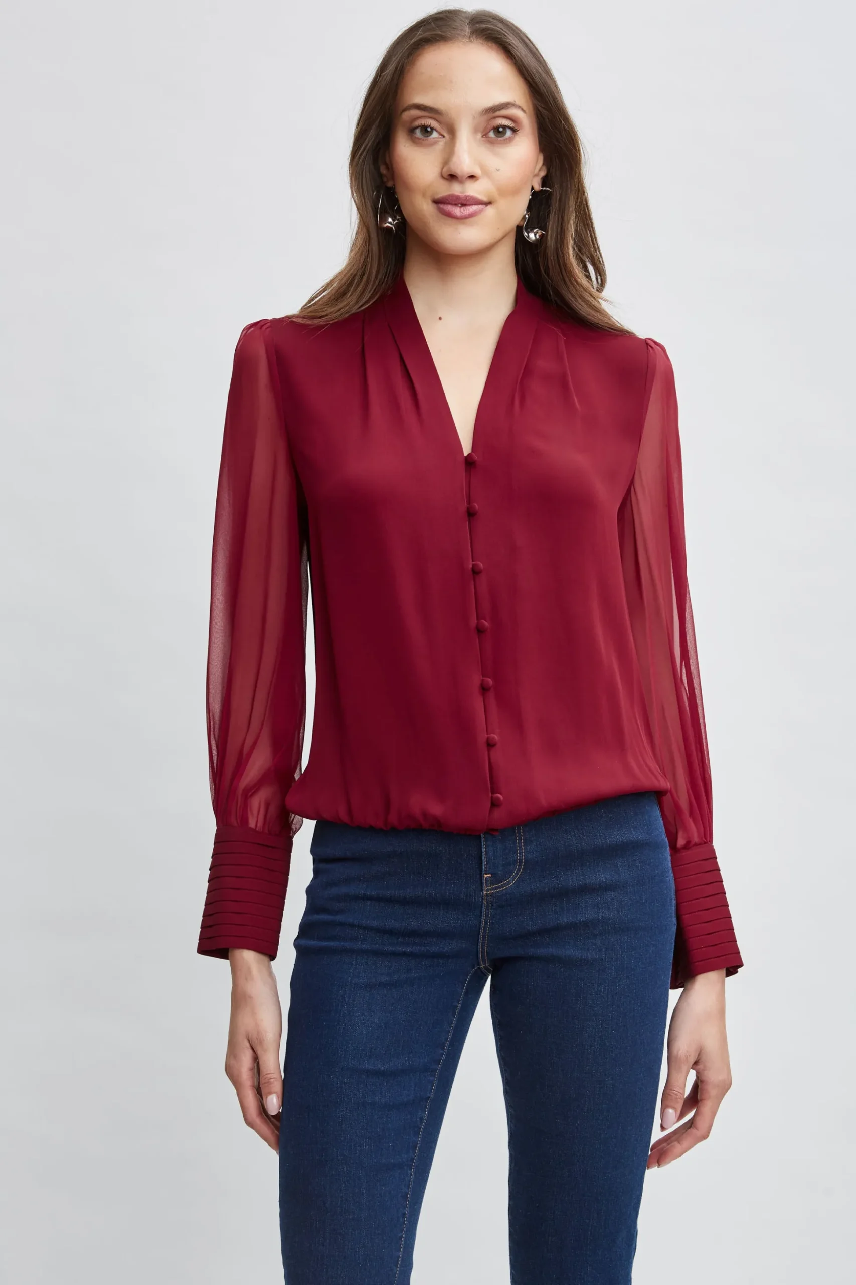Elie Tahari Tops & Sweaters-Silk Blouson Button Shirt SANGRIA