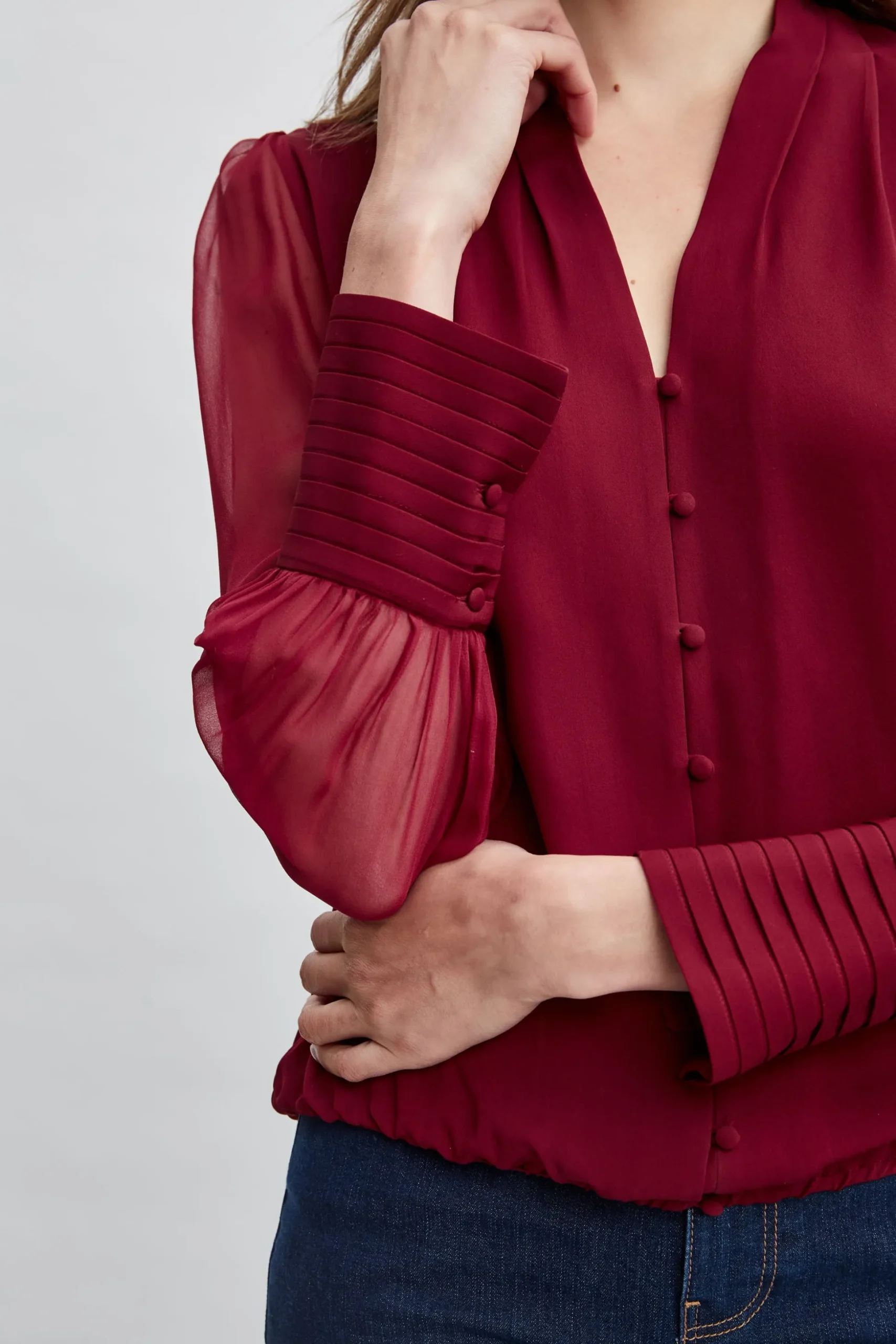 Elie Tahari Tops & Sweaters-Silk Blouson Button Shirt SANGRIA