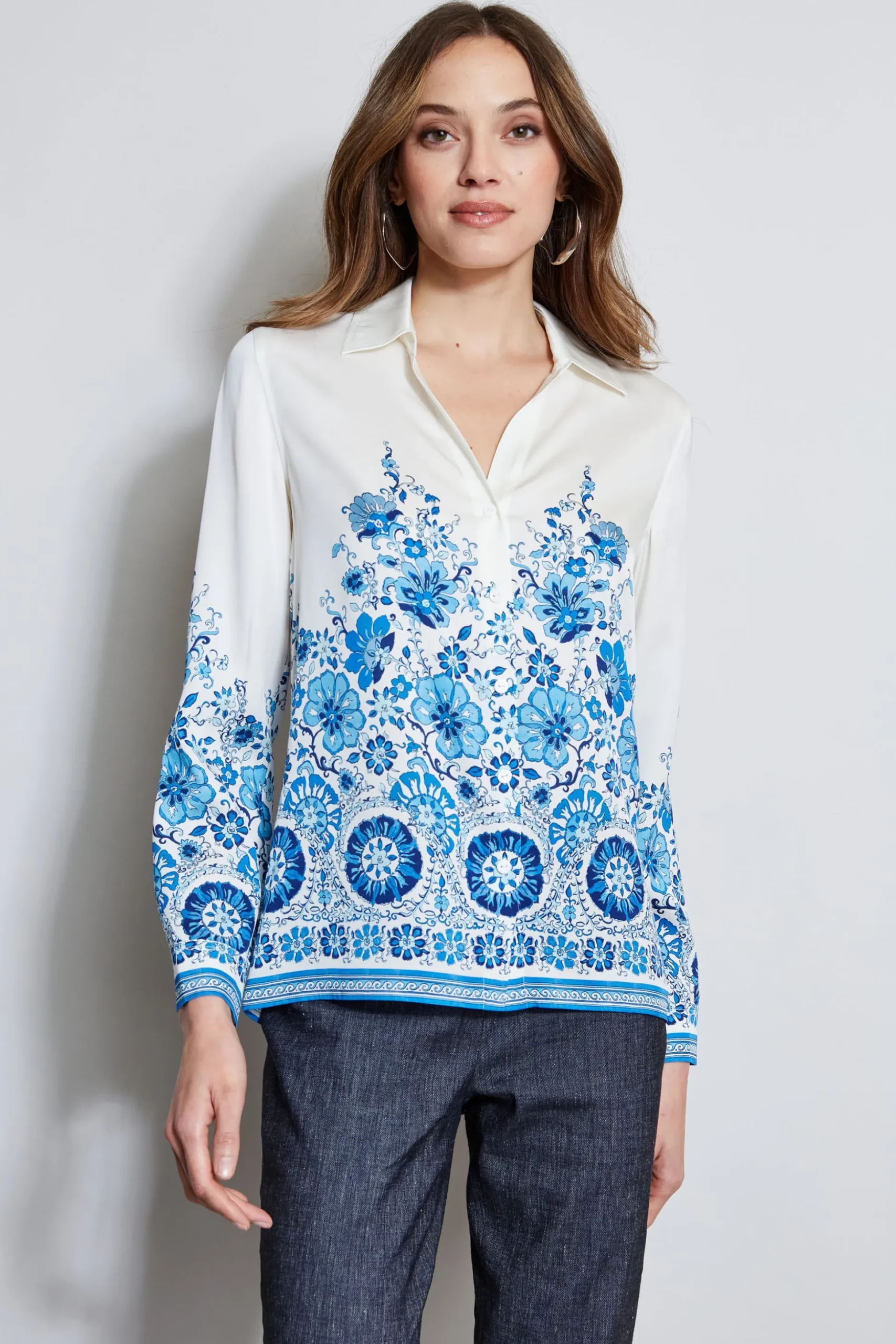 Elie Tahari Tops & Sweaters-Silk Cascade Garden Shirt CASCADEGARDENPRINT