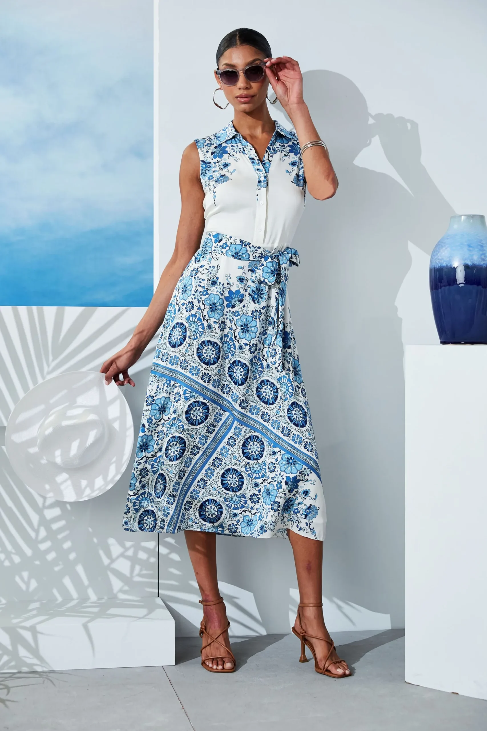 Elie Tahari Dresses & Jumpsuits|Midi Dresses-Silk Cascade Garden Shirt Dress CASCADEGARDENPRINT