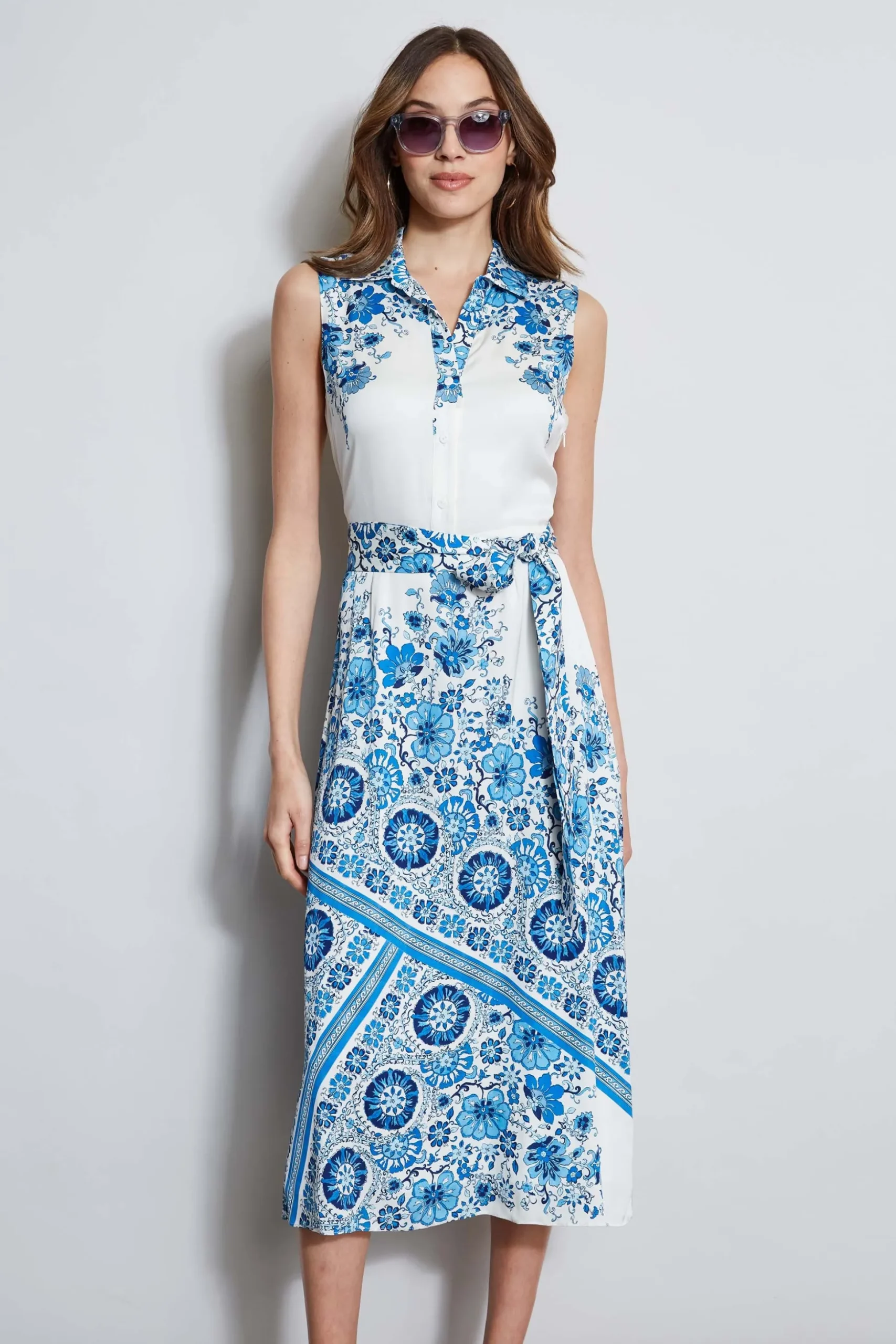 Elie Tahari Dresses & Jumpsuits|Midi Dresses-Silk Cascade Garden Shirt Dress CASCADEGARDENPRINT