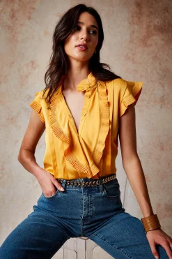 Elie Tahari Tops & Sweaters-Silk Cascade Ruffle Shirt AFTERNOONORANGE
