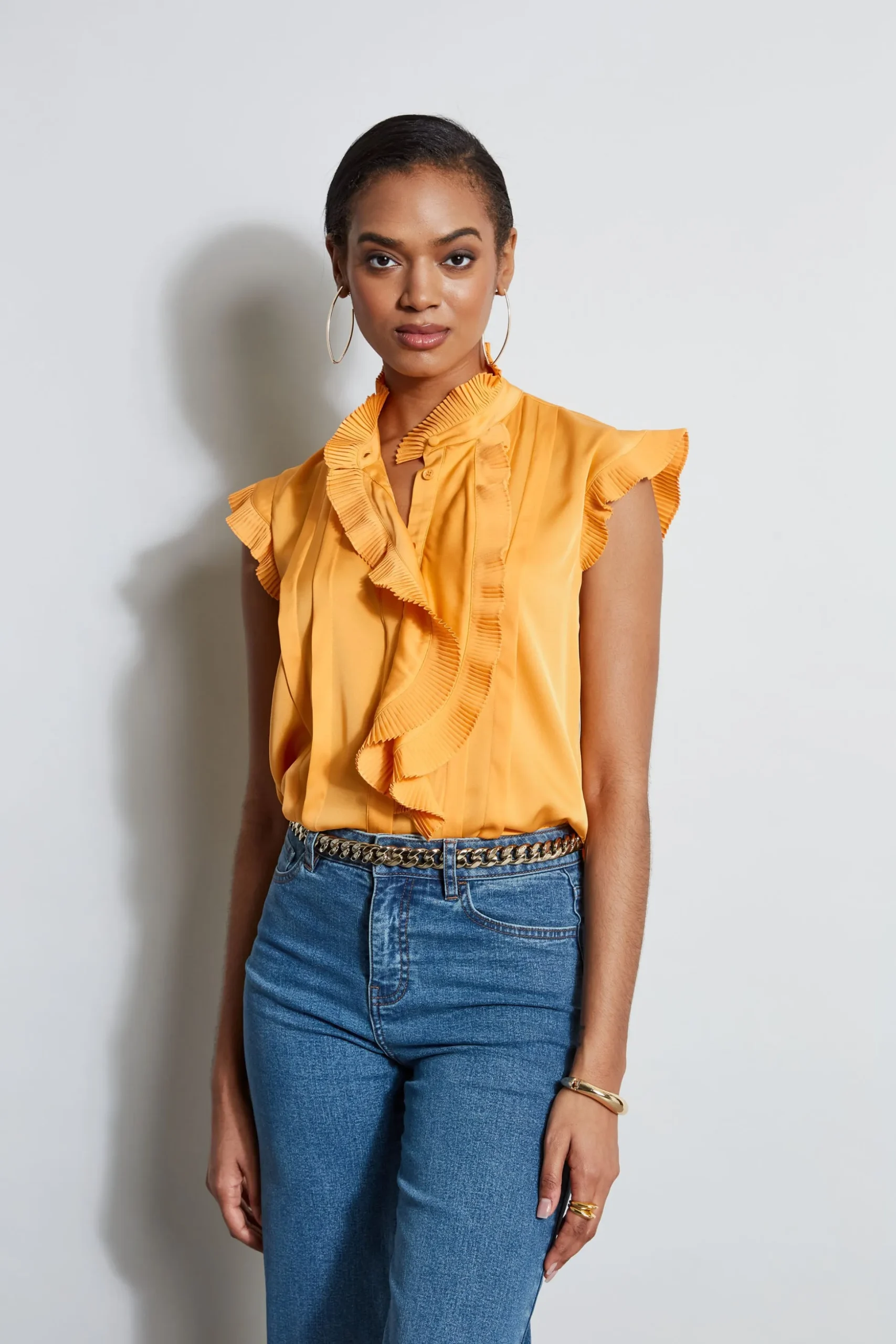 Elie Tahari Tops & Sweaters-Silk Cascade Ruffle Shirt AFTERNOONORANGE