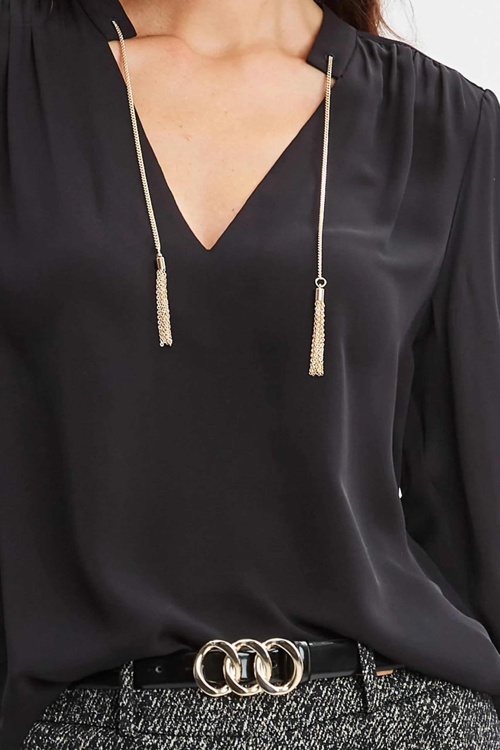 Elie Tahari Tops & Sweaters-Silk Chain Tassel Shirt BLACK