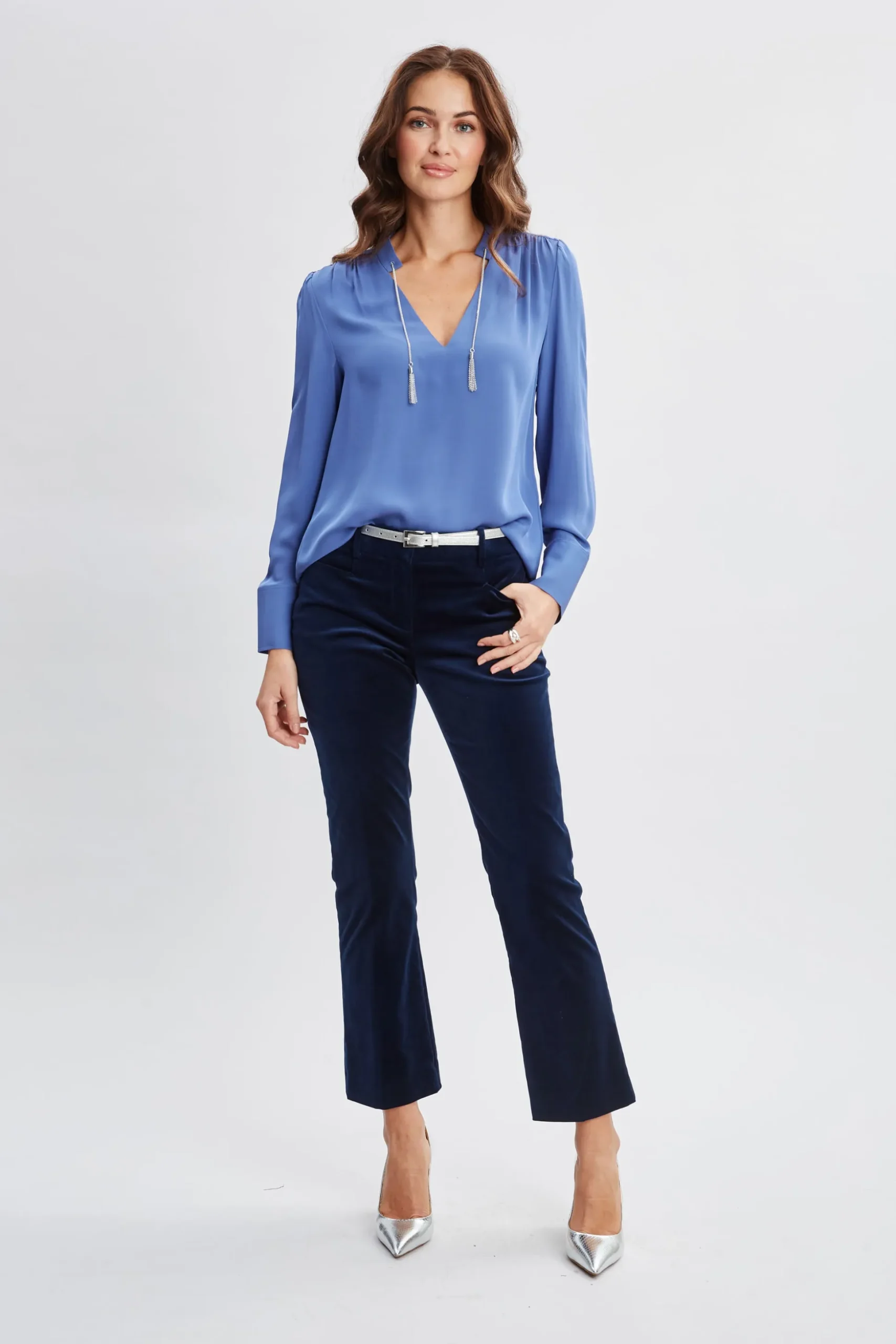 Elie Tahari Tops & Sweaters-Silk Chain Tassel Shirt SLATEBLUE