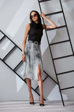 Elie Tahari Bottoms-Silk Chiffon Pleated Cheetah Skirt MULTI