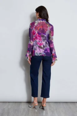 Elie Tahari Tops & Sweaters-Silk Chiffon Tossed Floral Ruffle Shirt MULTI