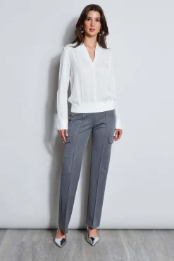 Elie Tahari Tops & Sweaters-Silk Contour Neck Rib Trim Shirt FRESHPEARL