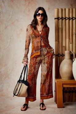 Elie Tahari Tops & Sweaters-Silk Crinkle Chiffon Raj Paisley Shirt MULTI