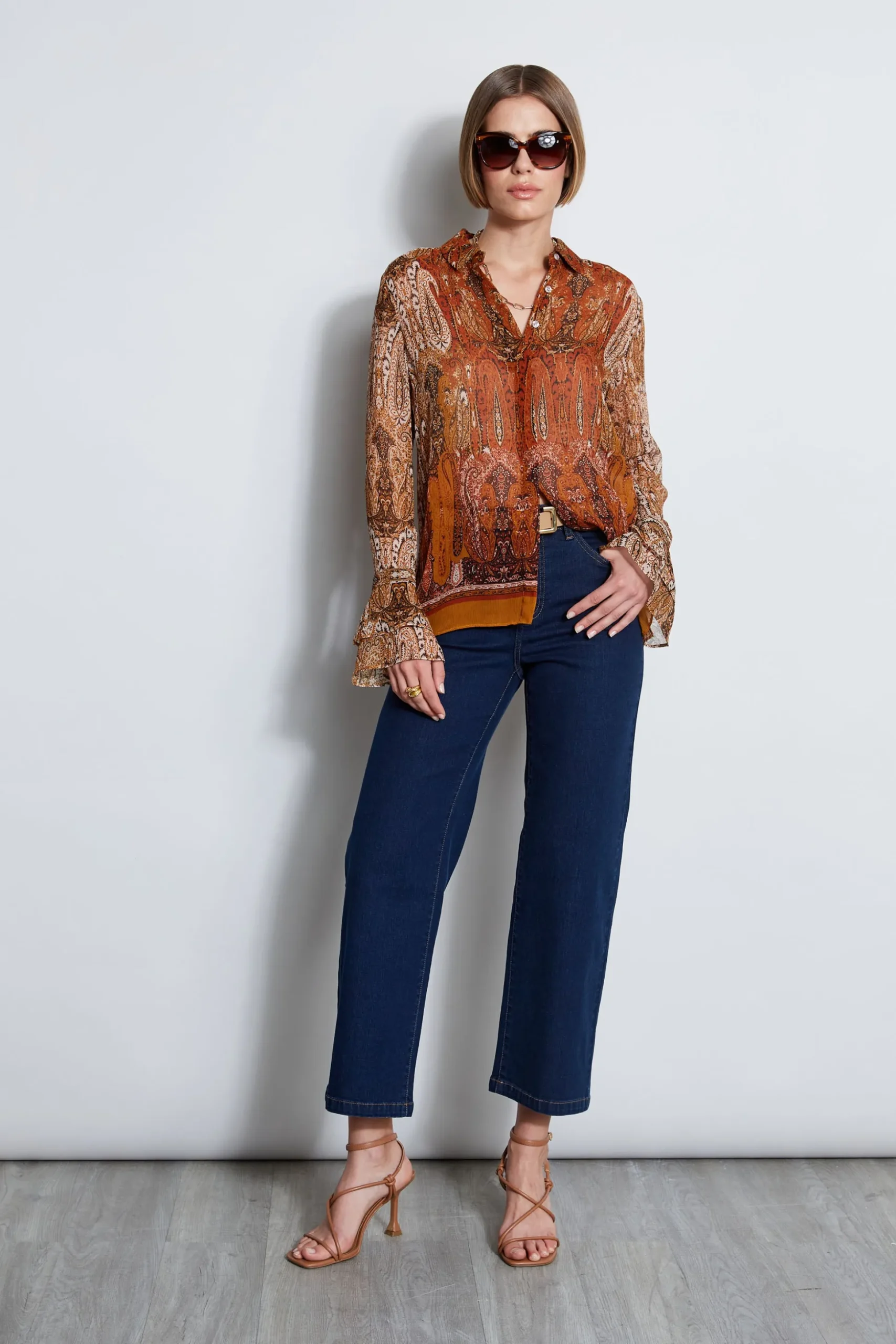 Elie Tahari Tops & Sweaters-Silk Crinkle Chiffon Raj Paisley Shirt MULTI