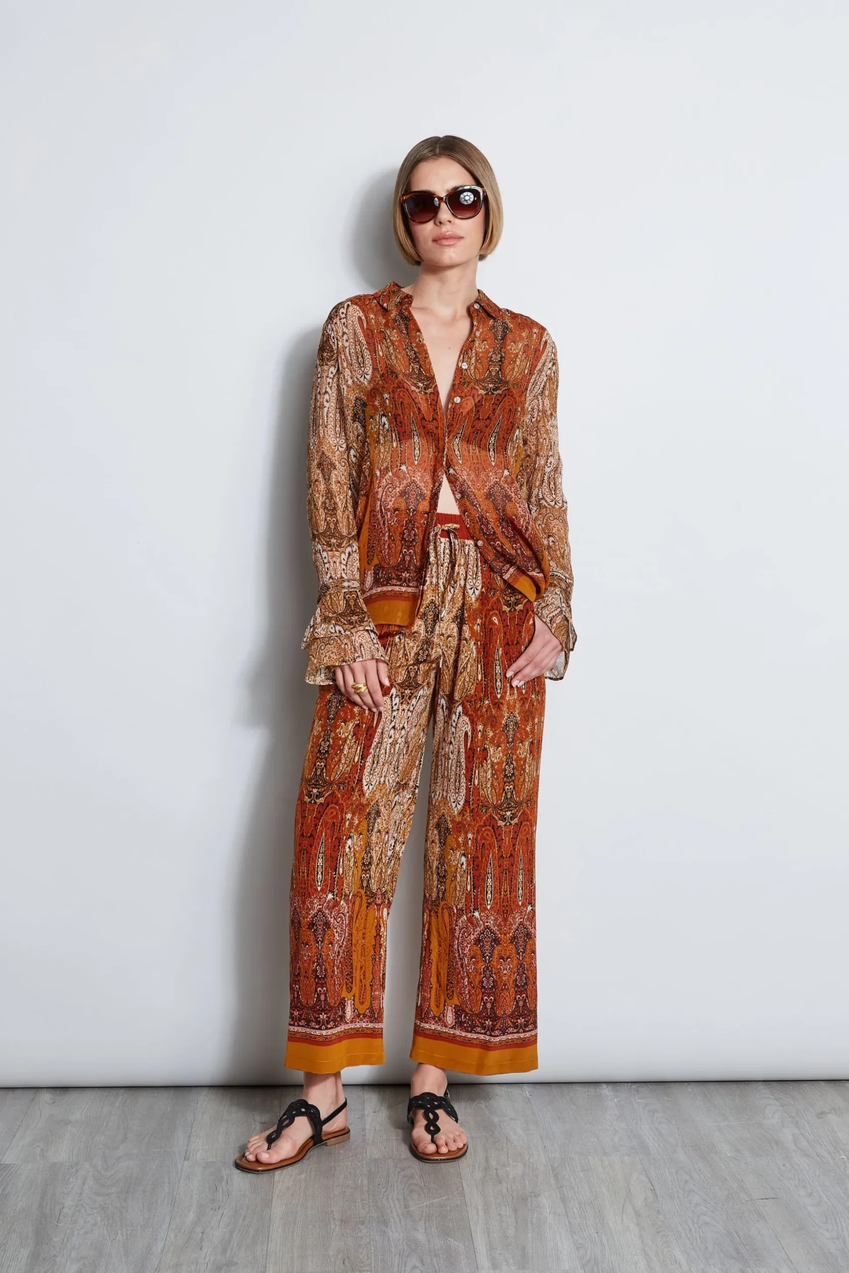 Elie Tahari Tops & Sweaters-Silk Crinkle Chiffon Raj Paisley Shirt MULTI