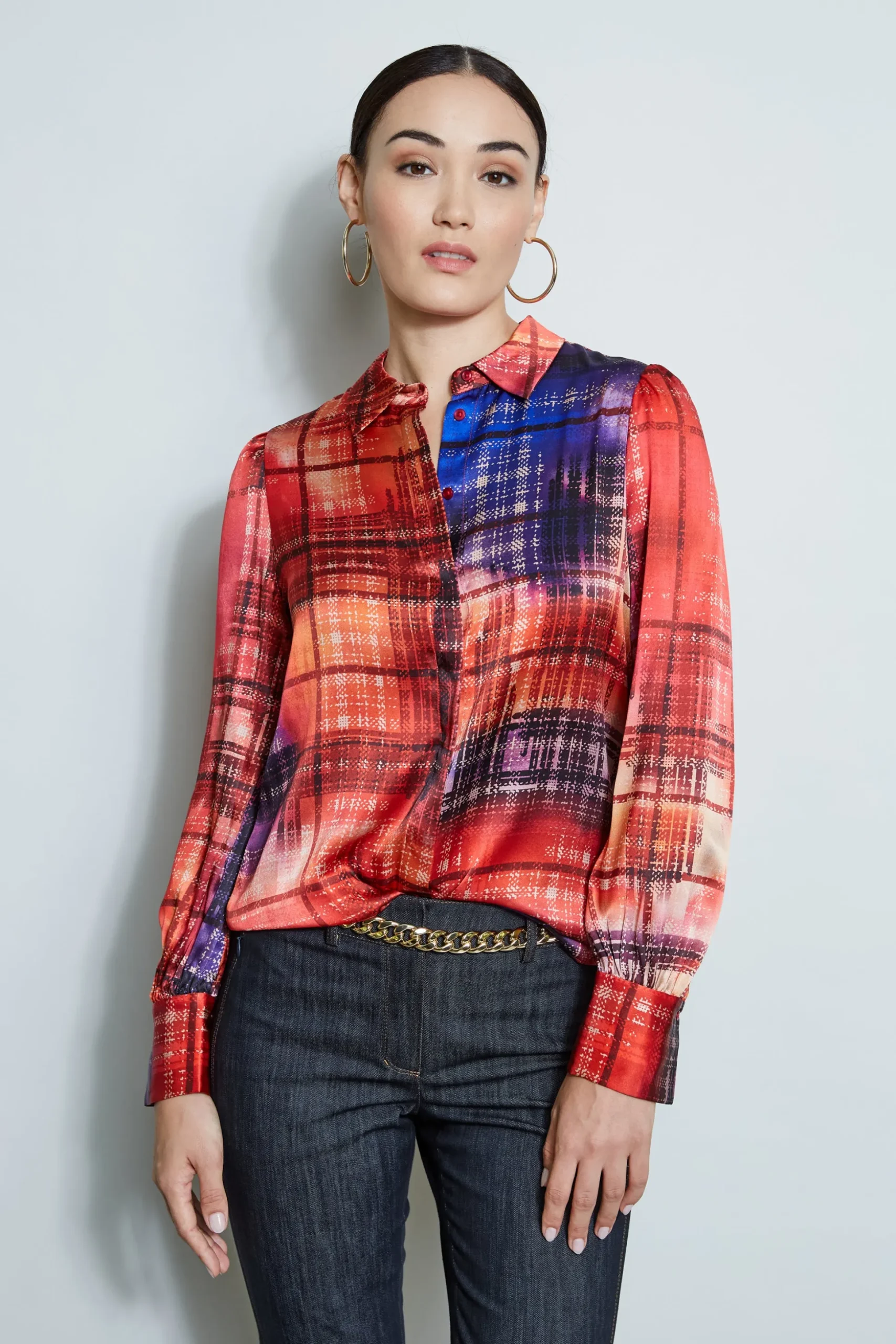 Elie Tahari Tops & Sweaters-Silk Digital Plaid Shirt MULTI