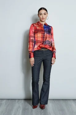Elie Tahari Tops & Sweaters-Silk Digital Plaid Shirt MULTI