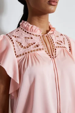 Elie Tahari Tops & Sweaters-Silk Embroidered Flutter Sleeve Shirt PINKFIZZ