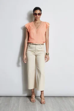 Elie Tahari Tops & Sweaters-Silk Flutter Sleeve Embroidered Shirt TANGERINE