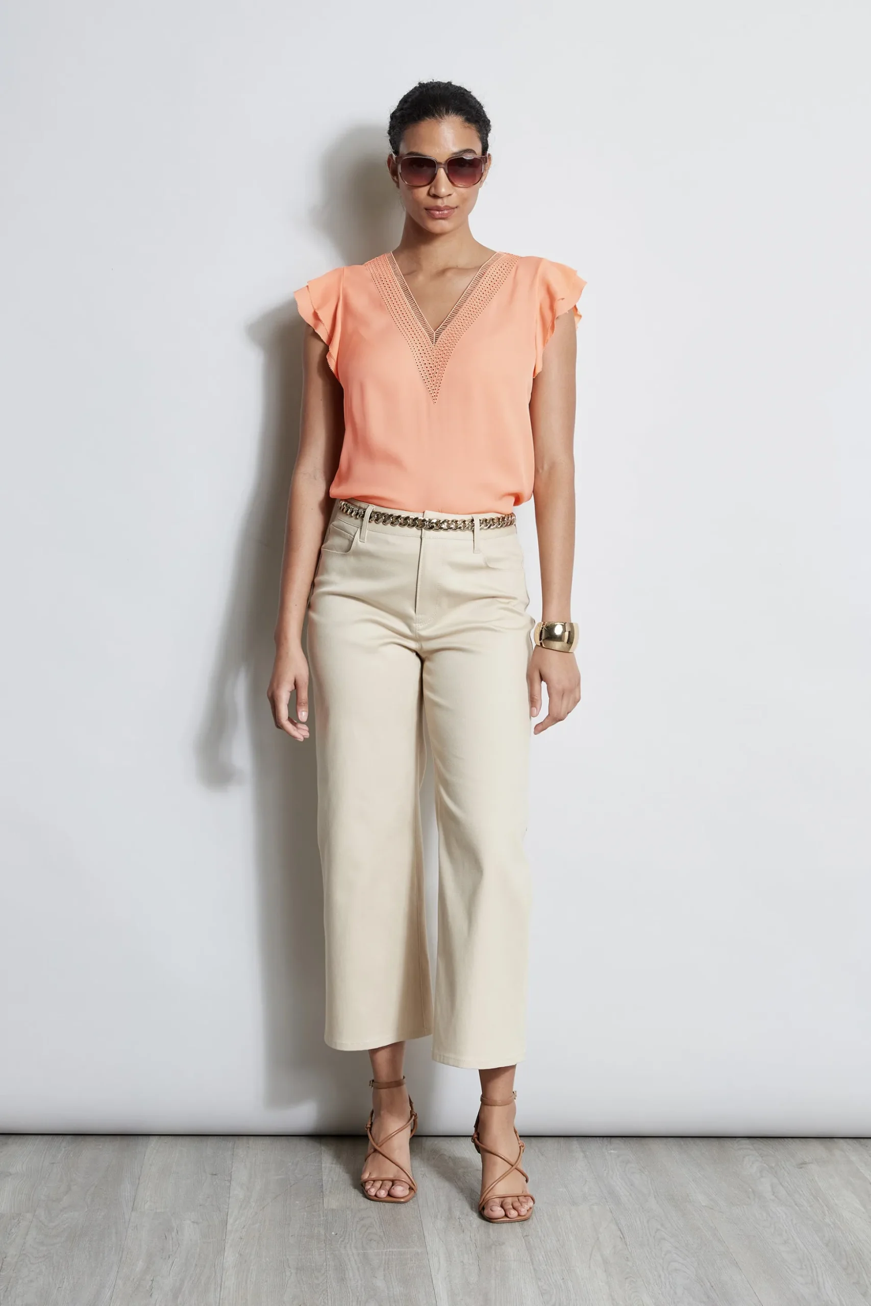 Elie Tahari Tops & Sweaters-Silk Flutter Sleeve Embroidered Shirt TANGERINE