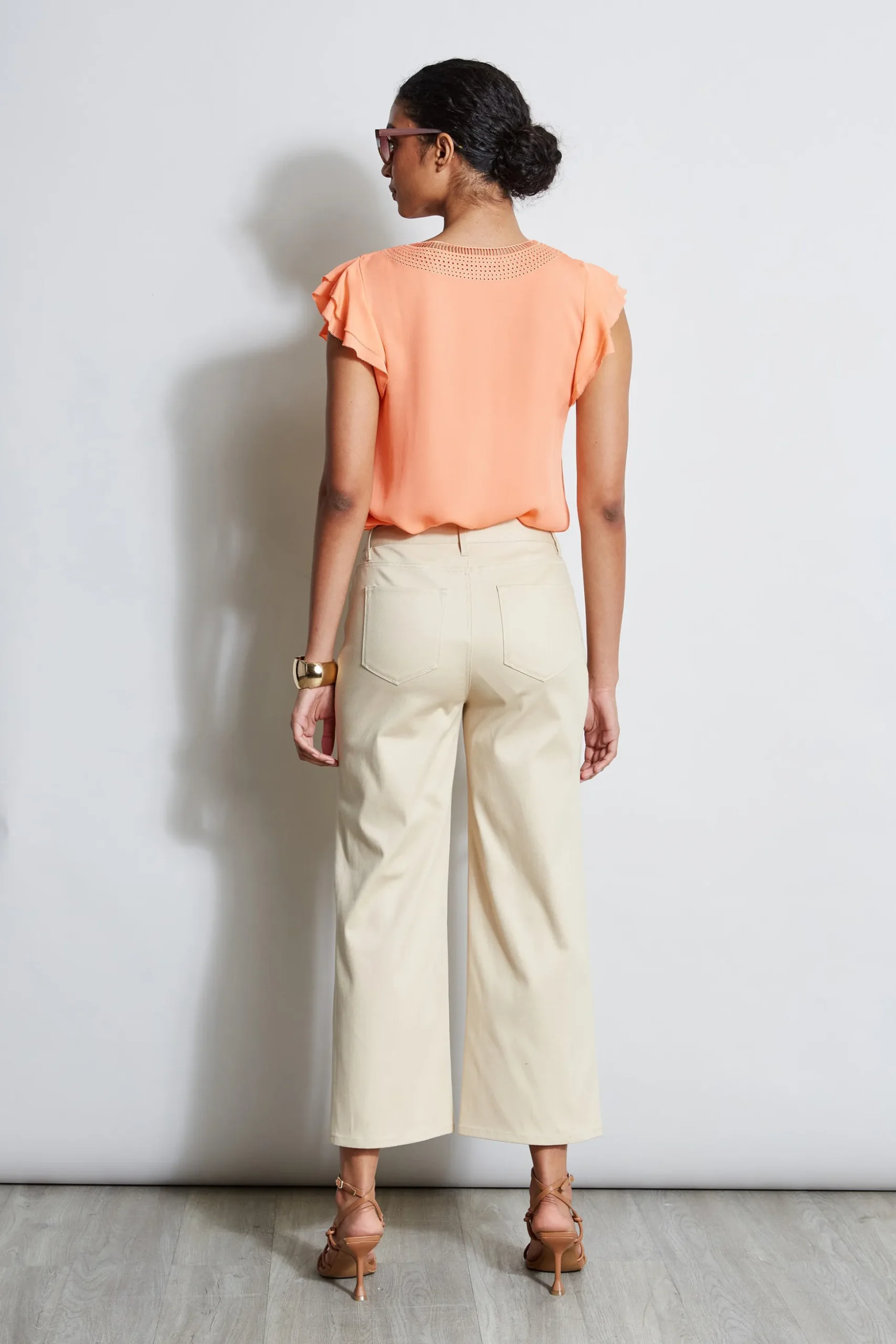Elie Tahari Tops & Sweaters-Silk Flutter Sleeve Embroidered Shirt TANGERINE