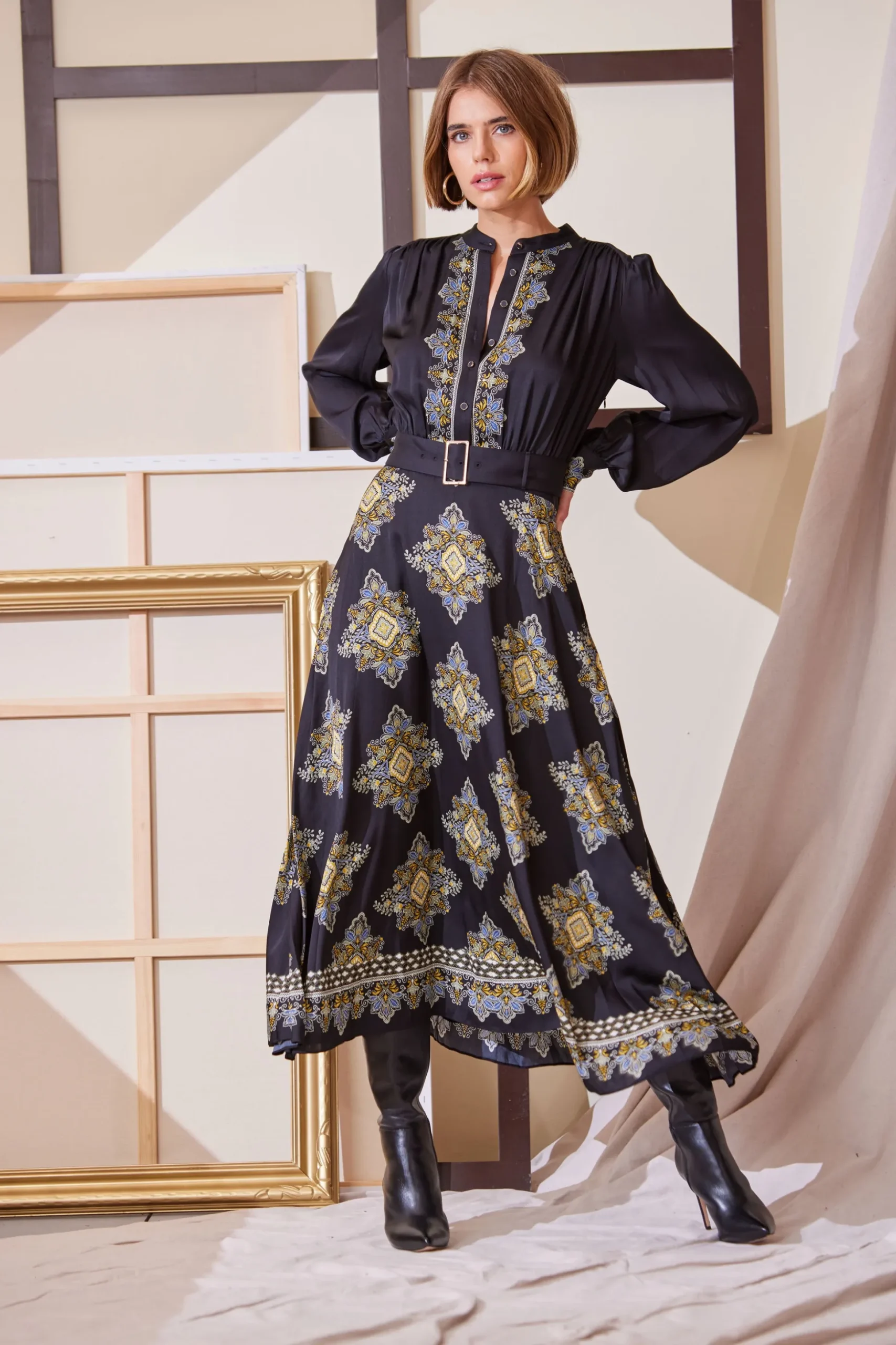 Elie Tahari Dresses & Jumpsuits|Midi Dresses-Silk Geometric Midi Dress MARSEILLEPRINT