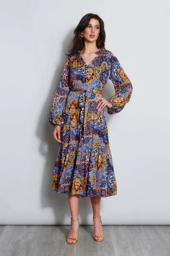 Elie Tahari Dresses & Jumpsuits|Long Sleeve Dresses-Silk Night Garden Midi Dress NIGHTGARDENPRINT