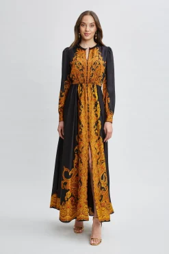 Elie Tahari Long Sleeve Dresses|Dresses & Jumpsuits-Silk Paisley Maxi Dress GILDEDDREAMPRINT